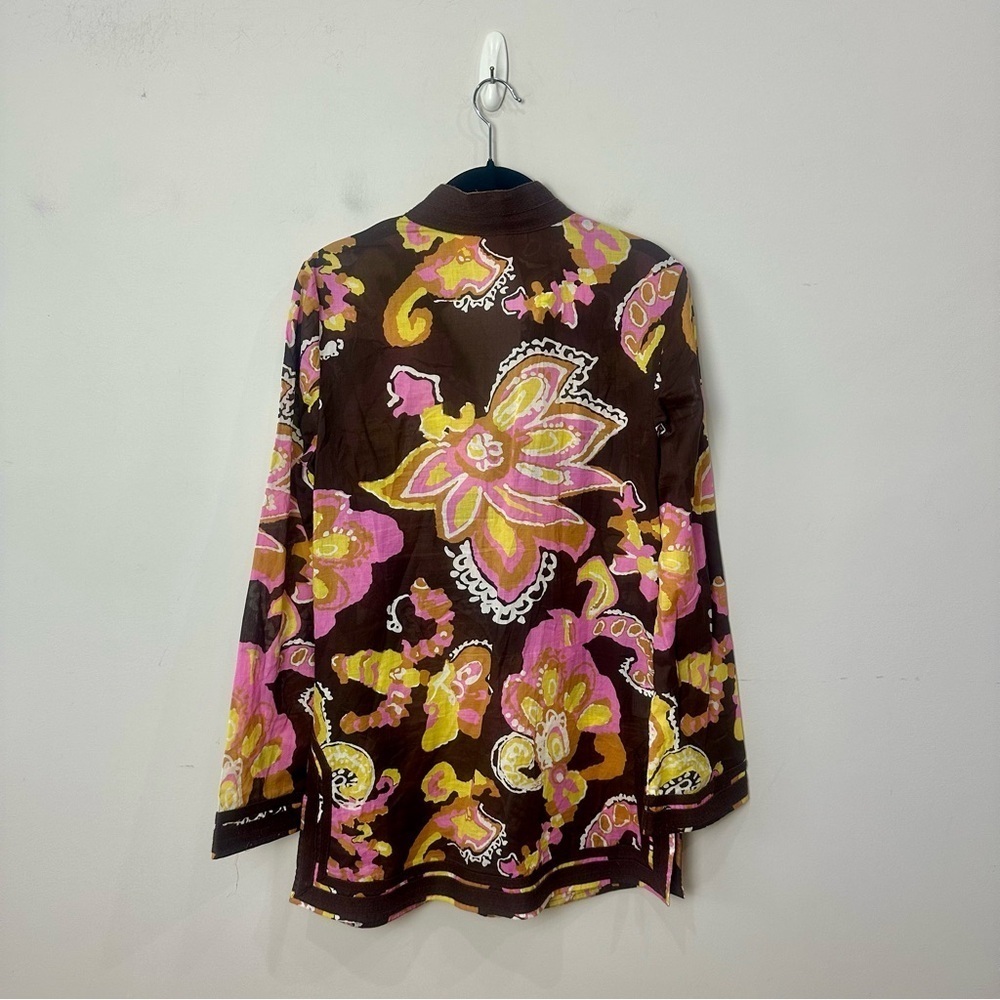 Tory Burch Cotton Tunic Batik Floral Brown Pink - Picture 2 of 4